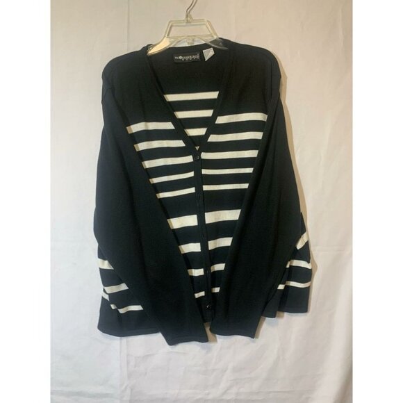 Sag Harbor Sweaters - Sag Harbor Cardigan Women’s Black White Size 3XLShimmer